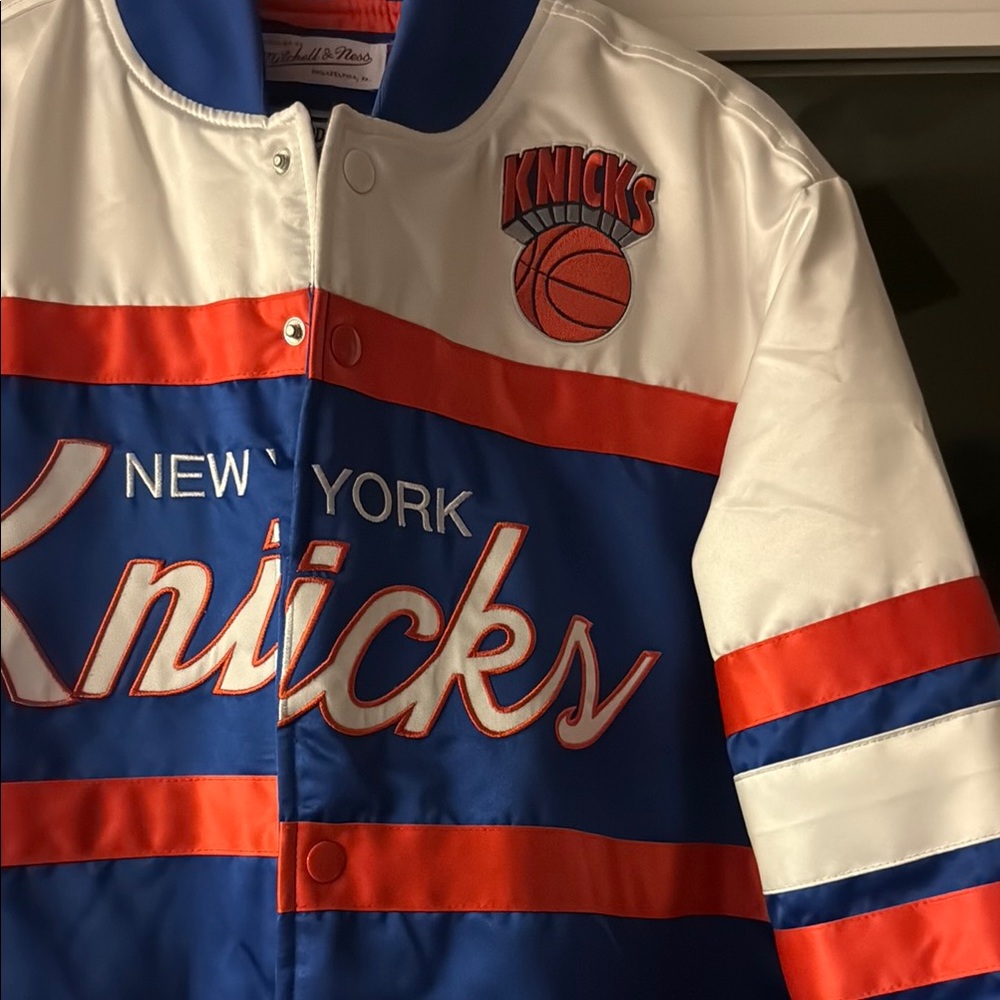 Like New New York Knicks Mitchell & Ness Blue and White Varsity Bomber Jacket